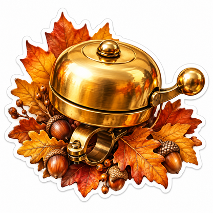 Golden Bicycle Bell with Autumn Oak Leaves Vinyl Decal Stickers