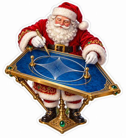 Santa Drawing White Curves on a Blue Board Vinyl Decal Stickers