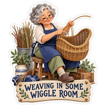 Gray Haired Woman Weaving Basket Art Vinyl Decal Stickers