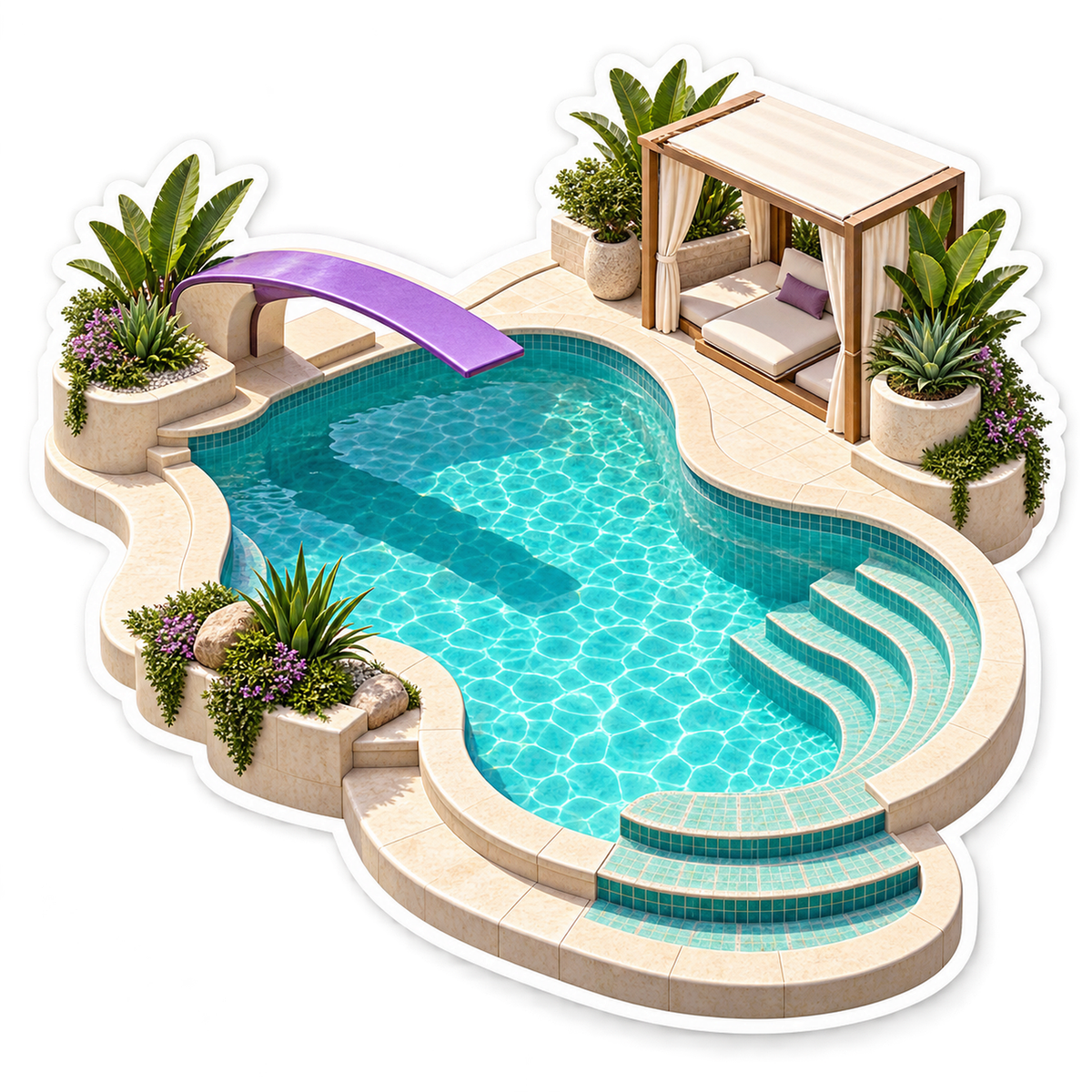 Purple Diving Board over Curved Blue Pool Vinyl Decal Stickers