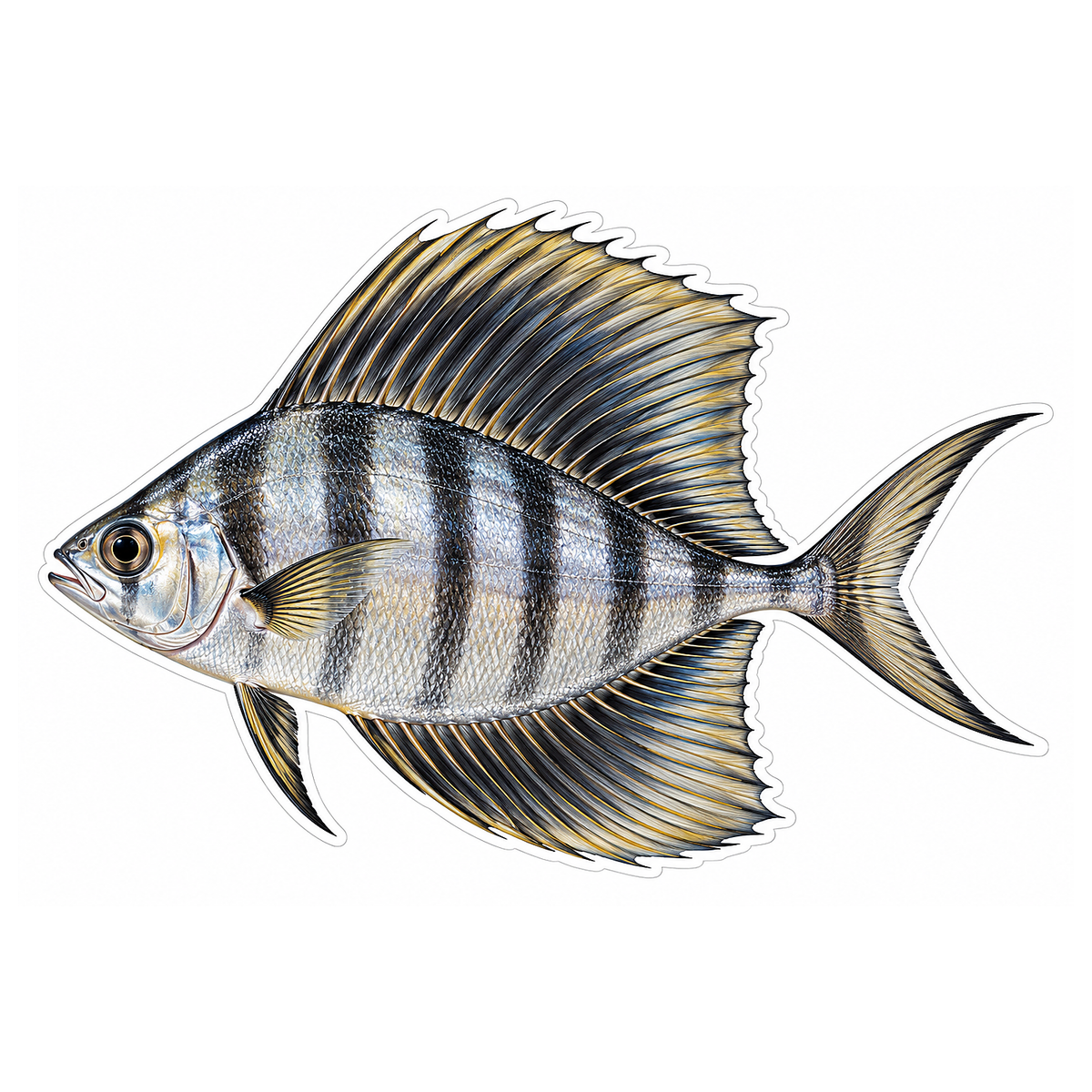 Silver Barred Fish with Tall Sail Fins Vinyl Decal Stickers