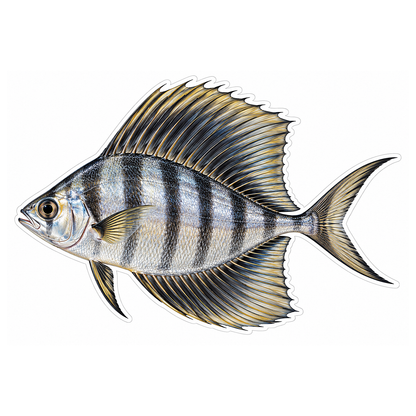Silver Barred Fish with Tall Sail Fins Vinyl Decal Stickers