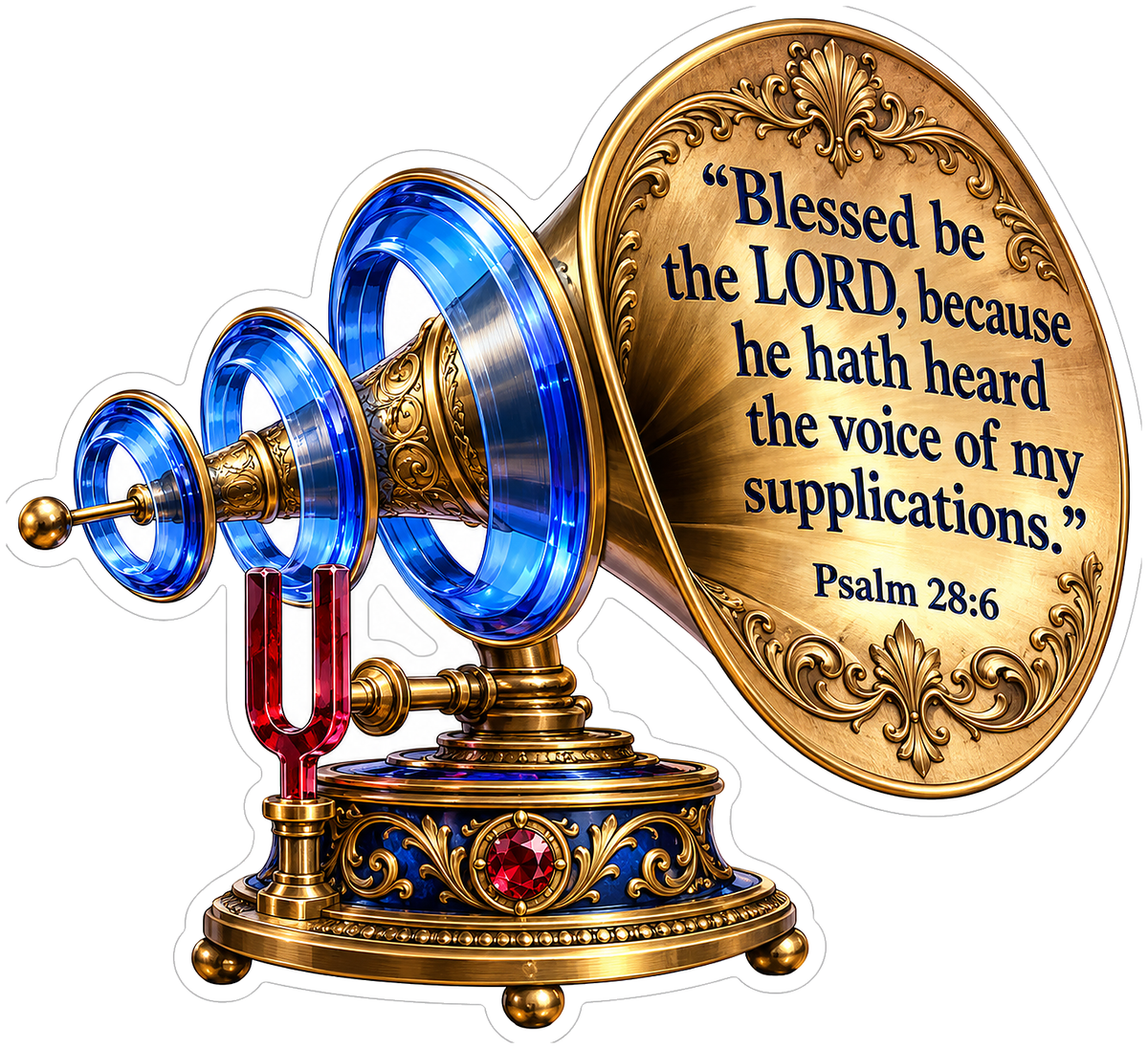 Ornate Brass Blue Horn Psalm Verse Vinyl Decal Stickers