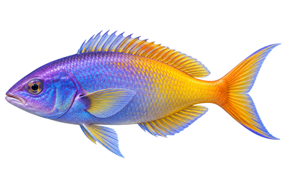 Purple Blue Fish with Orange Yellow Tail Vinyl Decal Stickers