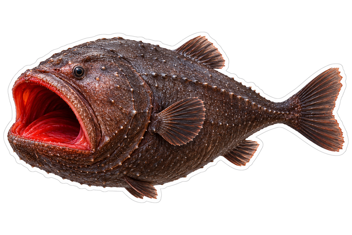 Brown Fish with Wide Red Open Mouth Art Vinyl Decal Stickers