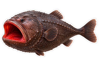 Brown Fish with Wide Red Open Mouth Art Vinyl Decal Stickers