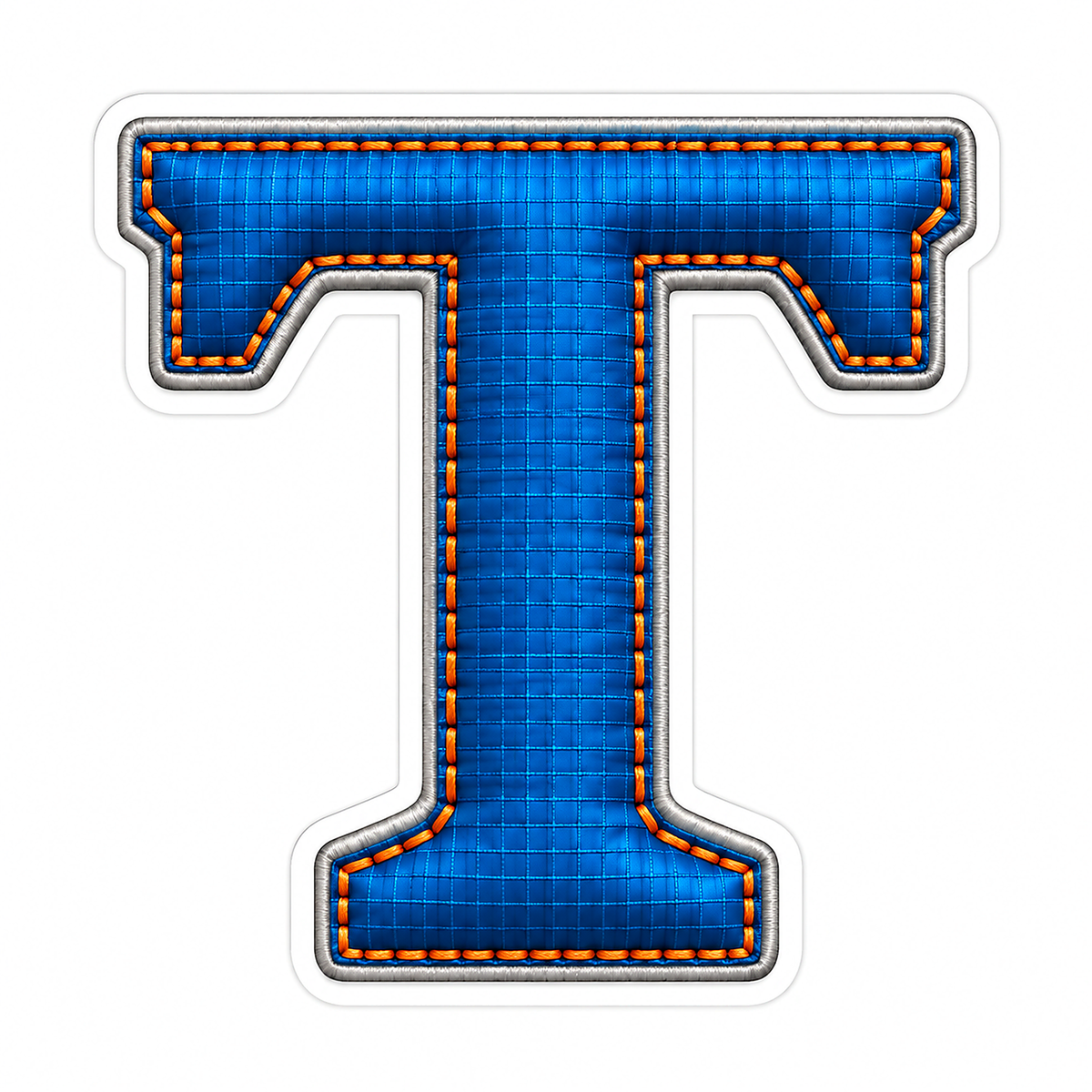 Blue Grid Letter T with Orange Stitch Art Vinyl Decal Stickers