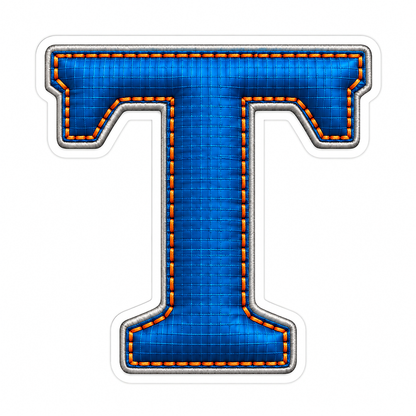 Blue Grid Letter T with Orange Stitch Art Vinyl Decal Stickers