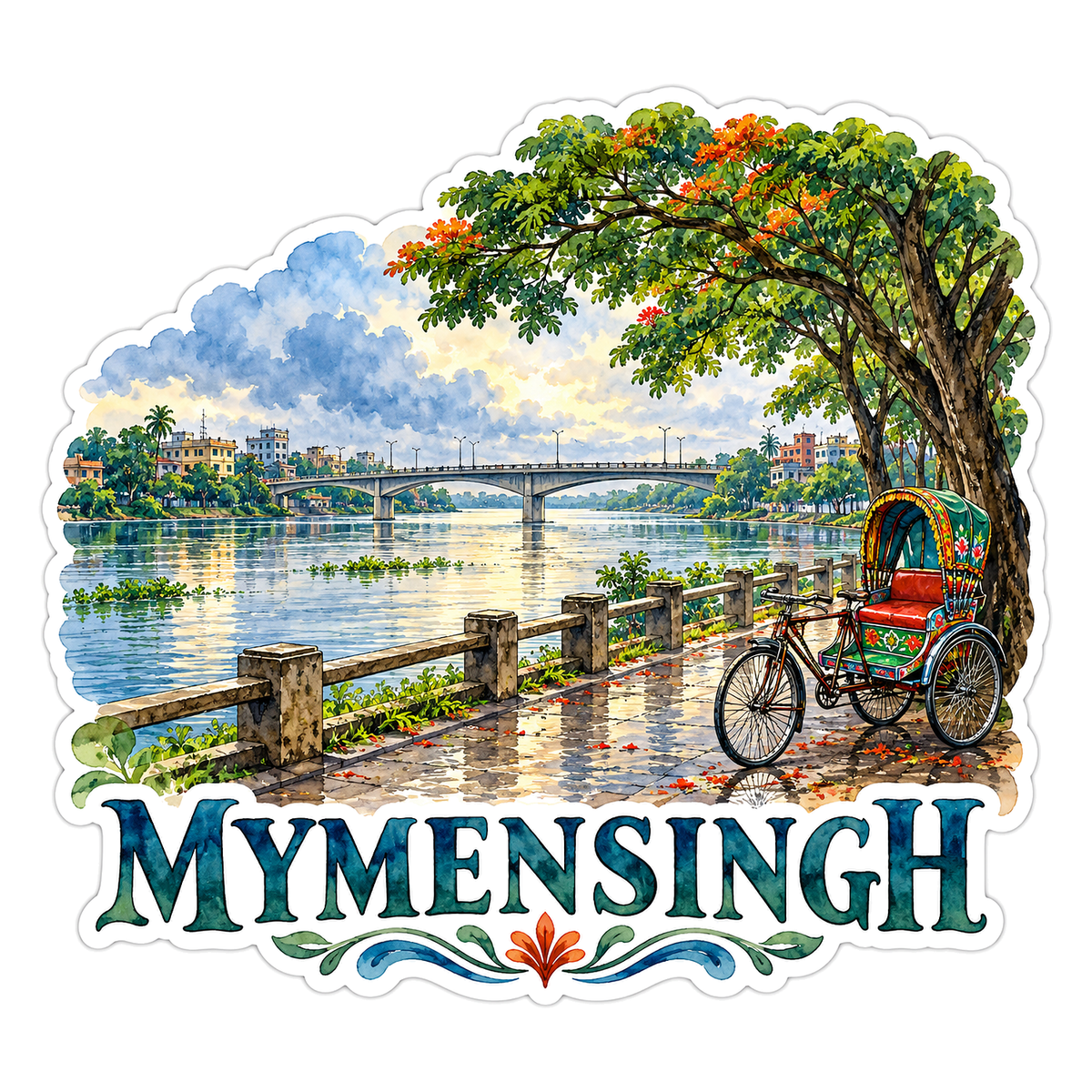 Mymensingh River Rickshaw Travel Art Vinyl Decal Stickers
