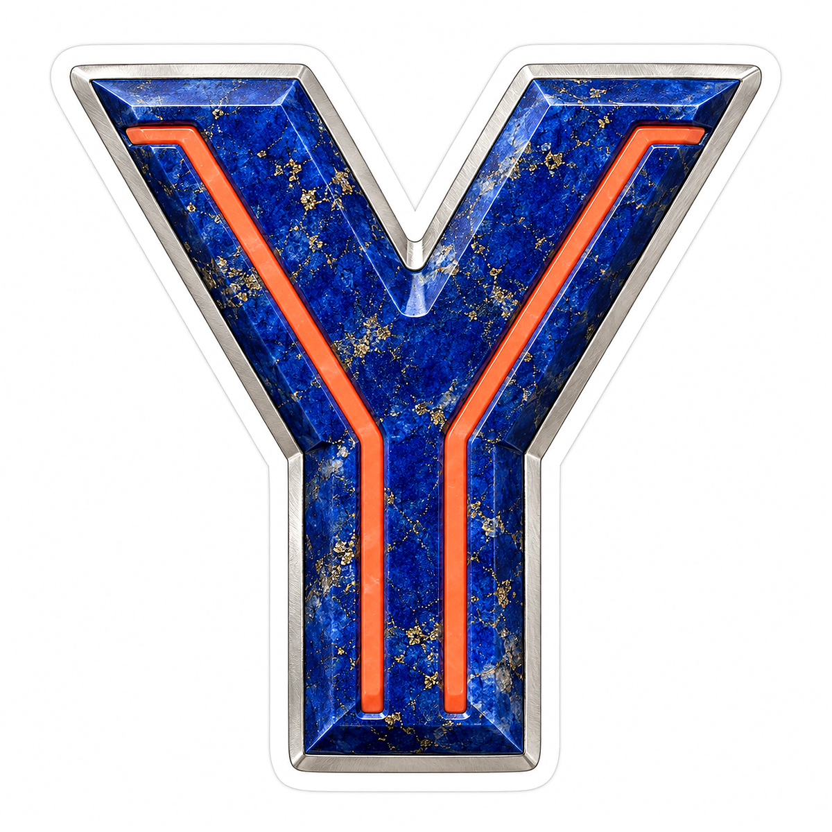 Blue Gold Stone Letter Y with Coral Line Art Vinyl Decal Stickers