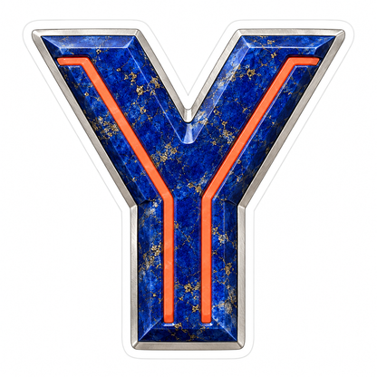Blue Gold Stone Letter Y with Coral Line Art Vinyl Decal Stickers