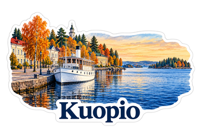 Kuopio Autumn Harbor and Boat Art Vinyl Decal Stickers