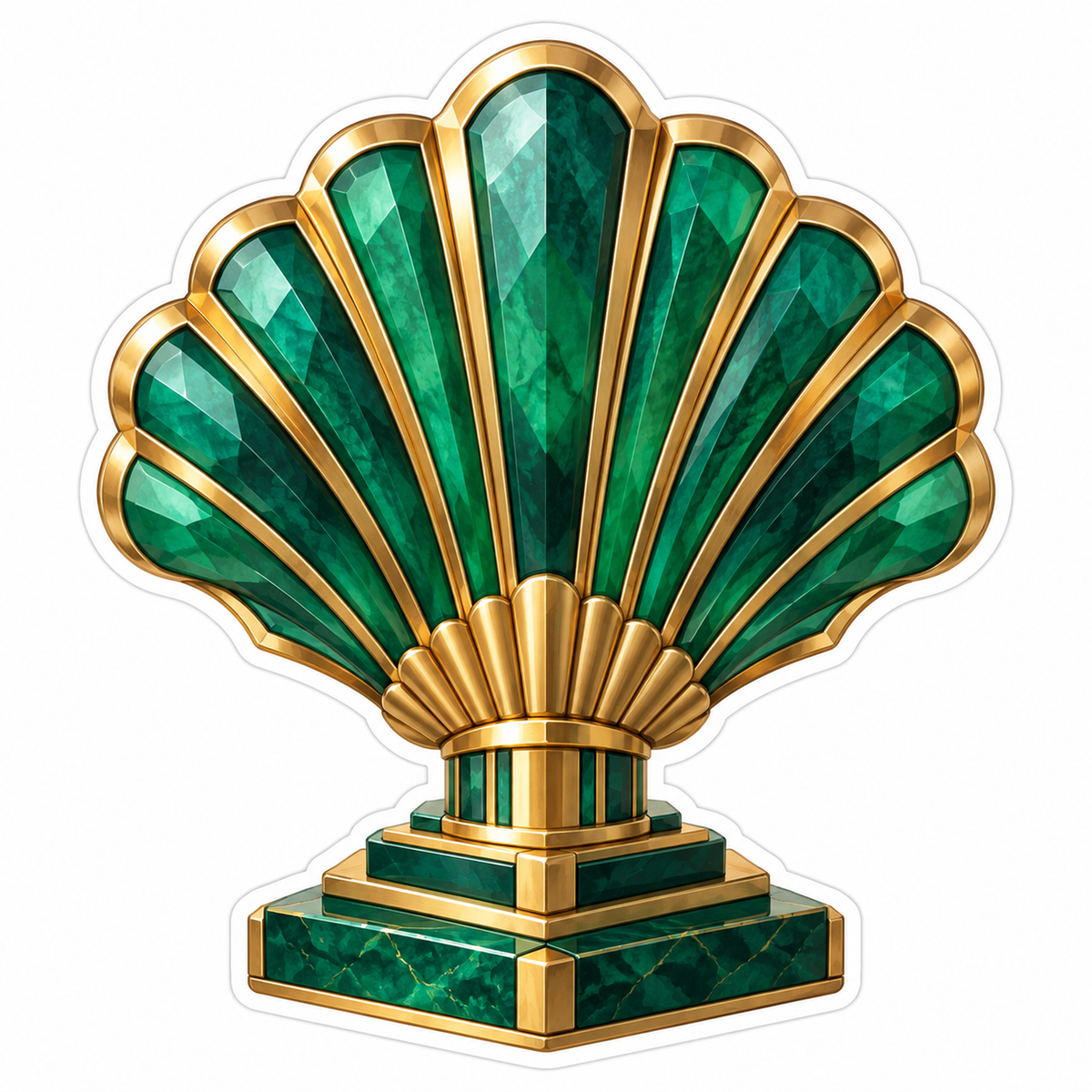 Emerald Green Fan Sculpture With Gold Trim Art Vinyl Decal Stickers