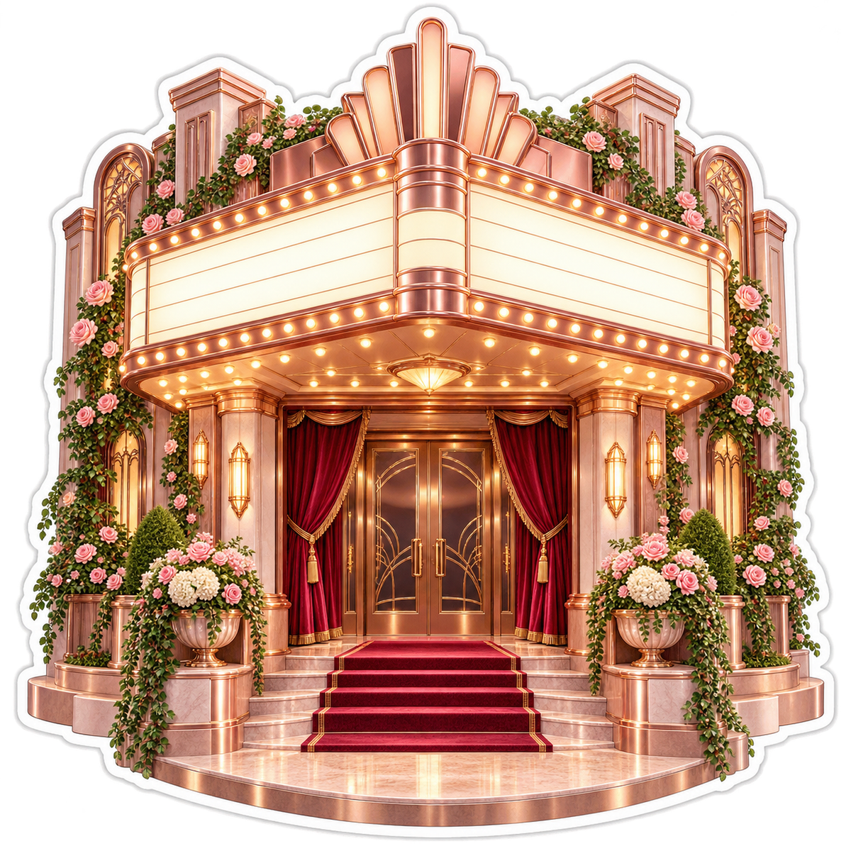 Rose Gold Theater Entrance With Flower Vines Art Vinyl Decal Stickers