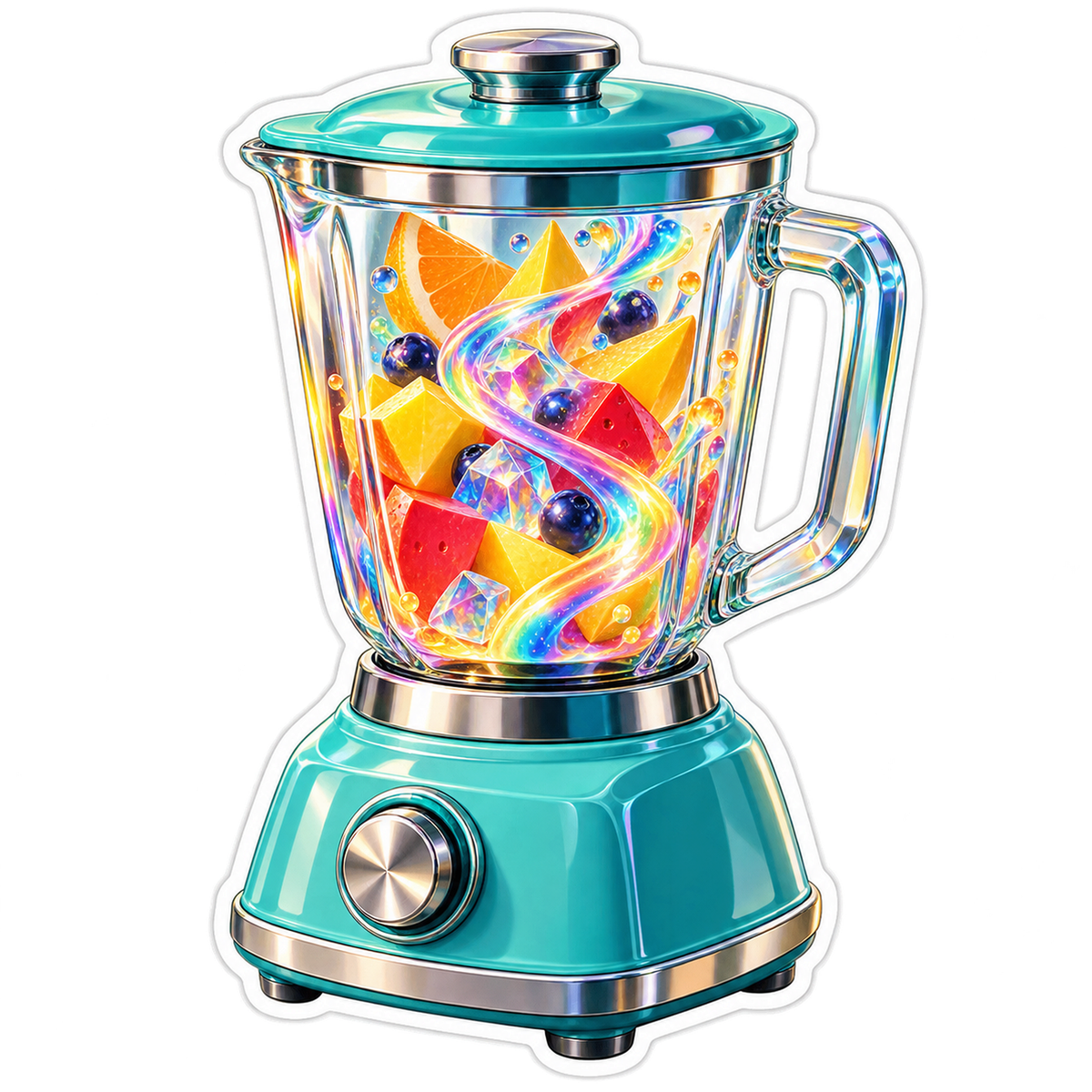 Teal Blender With Rainbow Fruit Swirls Art Vinyl Decal Stickers