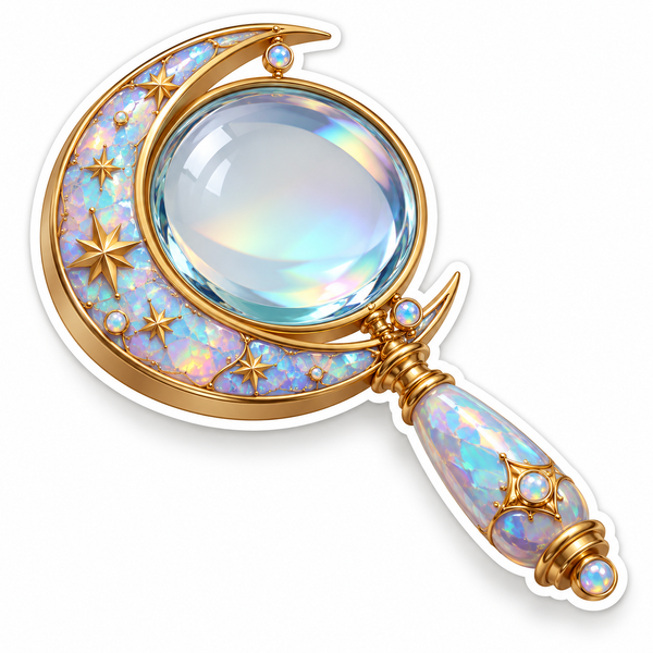 Gold Crescent Moon Magnifier with Opal Handle Vinyl Decal Stickers