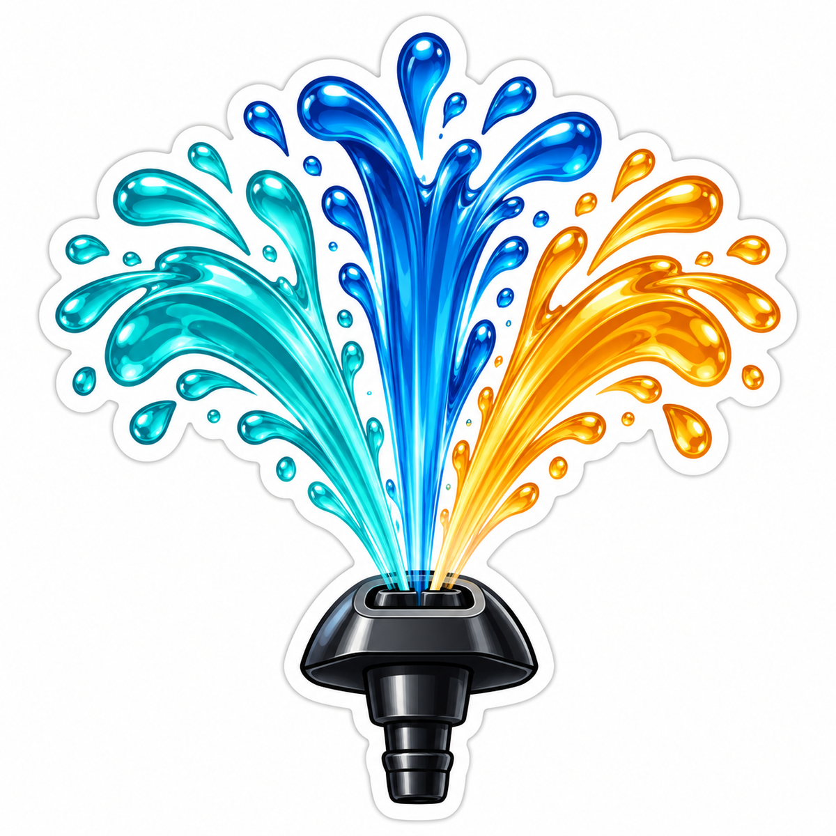 Blue Teal Gold Water Splash from Black Nozzle Vinyl Decal Stickers
