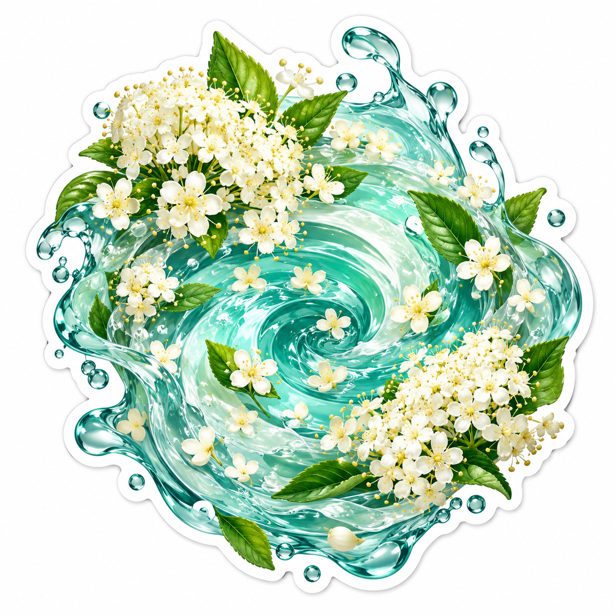 White Elderflowers Turquoise Water Eddy Vinyl Decal Stickers