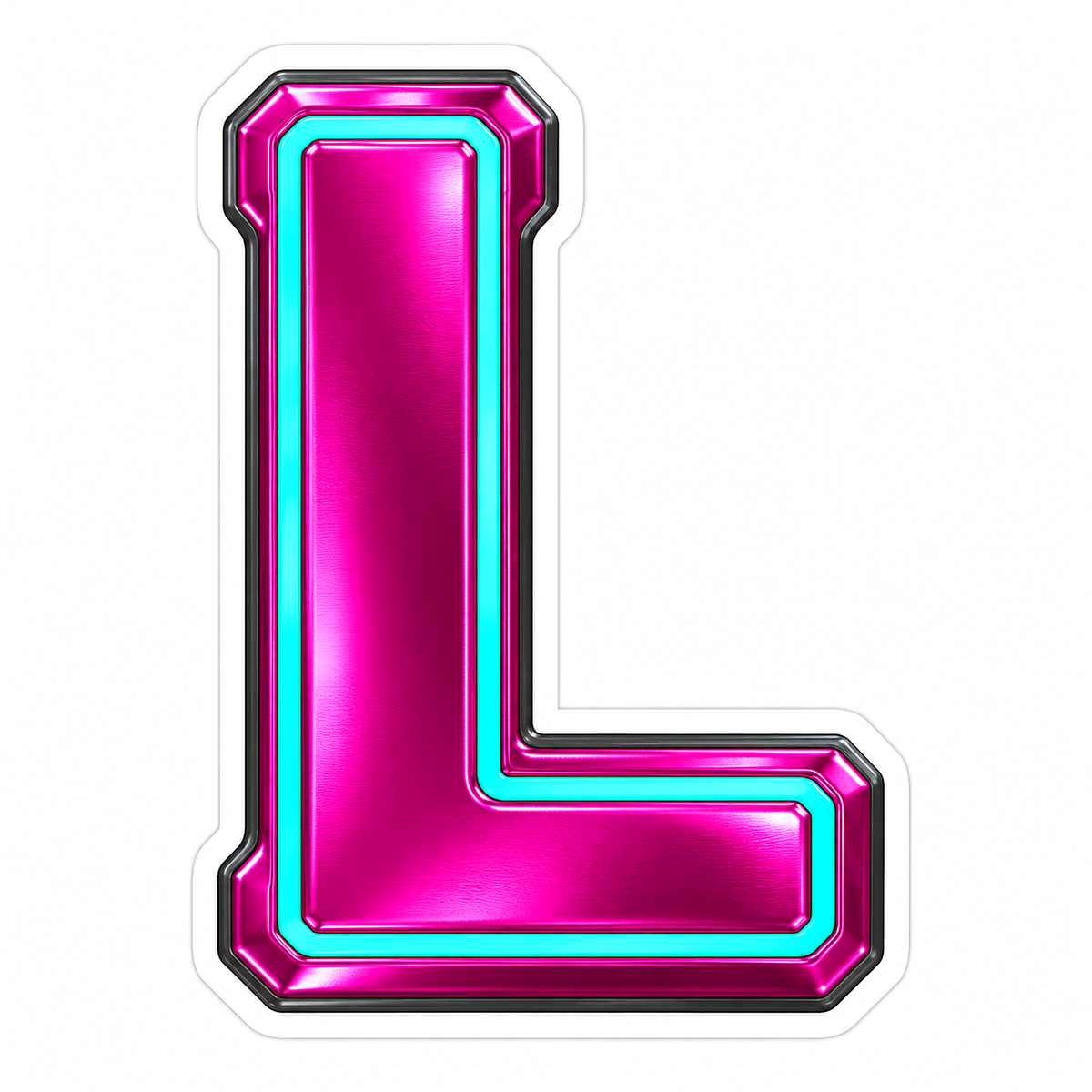 Fuchsia Metallic Letter L with Aqua Inlay Vinyl Decal Stickers