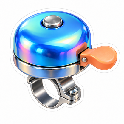Iridescent Blue Bicycle Bell with Peach Lever Vinyl Decal Stickers