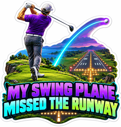 Purple Shirt Golfer with Glowing Runway Arc Vinyl Decal Stickers
