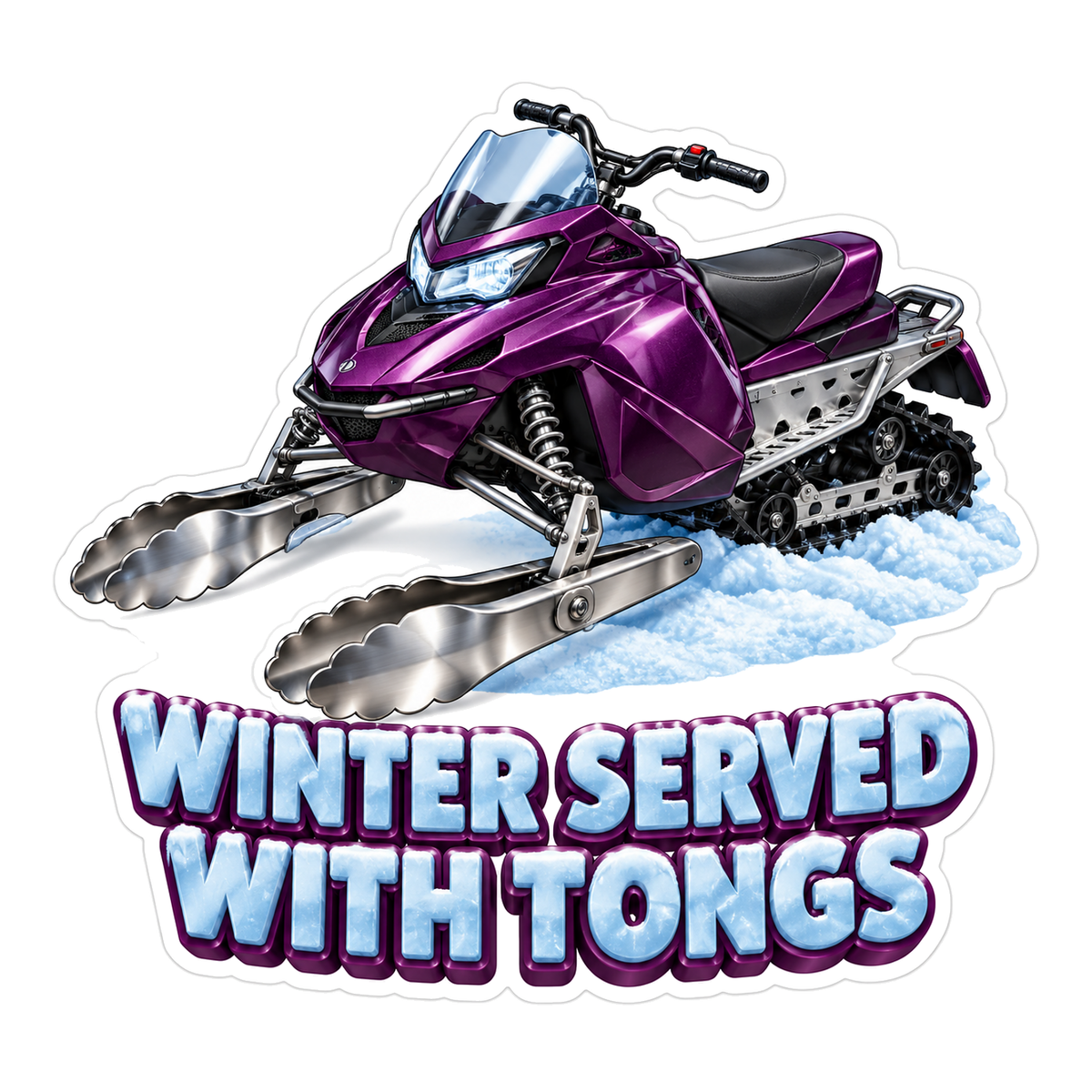 Winter Served with Tongs Snowmobile Art Vinyl Decal Stickers