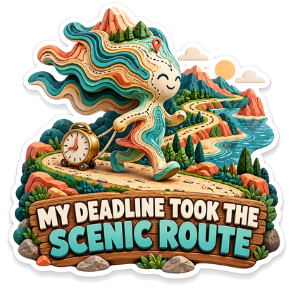 Winding Road Figure in Mountain Scene Vinyl Decal Stickers