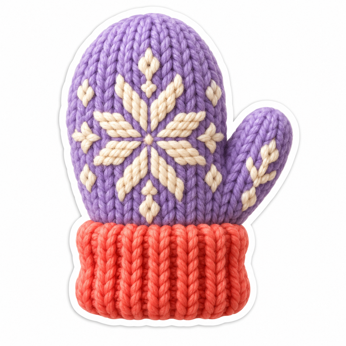Lilac Snowflake Mitten with Coral Knit Cuff Vinyl Decal Stickers