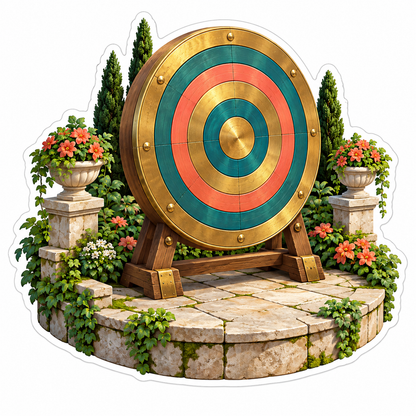 Gold Teal Coral Target in Flower Courtyard Art Vinyl Decal Stickers