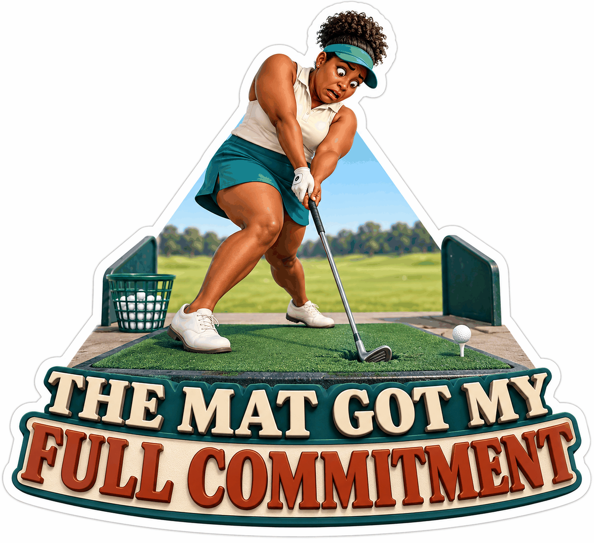 Woman Golfer Swinging on Practice Mat Vinyl Decal Stickers