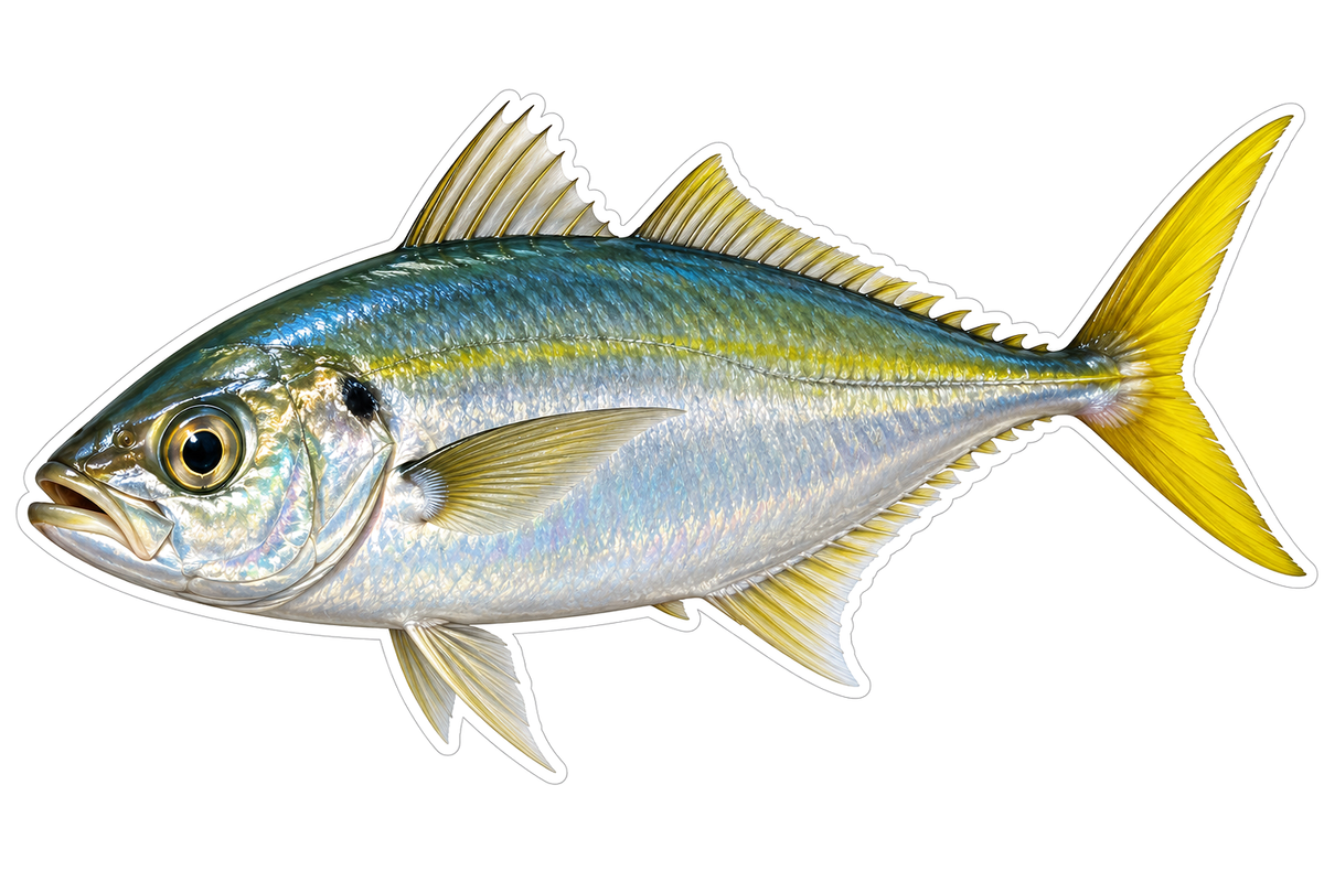 Silver Green Fish with Bright Yellow Forked Tail Vinyl Decal Stickers
