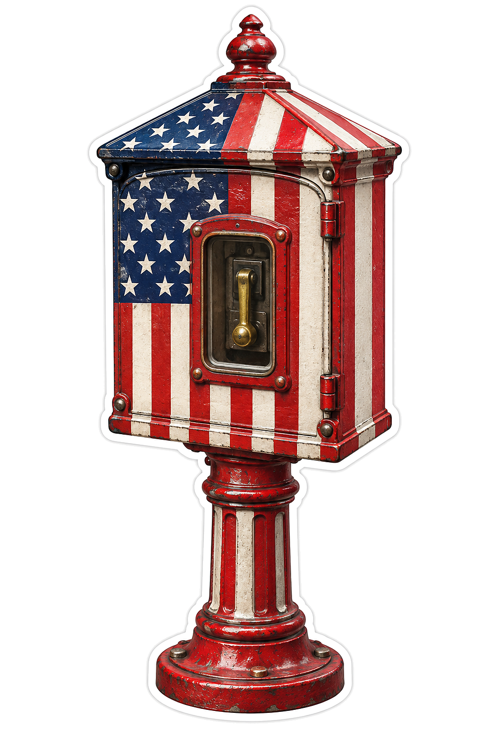 USA Flag Red Fire Alarm Call Box Vinyl Decal Stickers