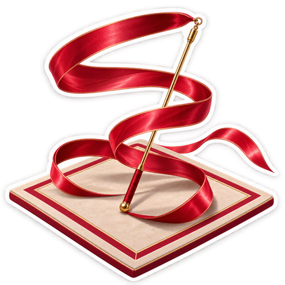 Flowing Red Ribbon on Gold Gymnastics Wand Art Vinyl Decal Stickers