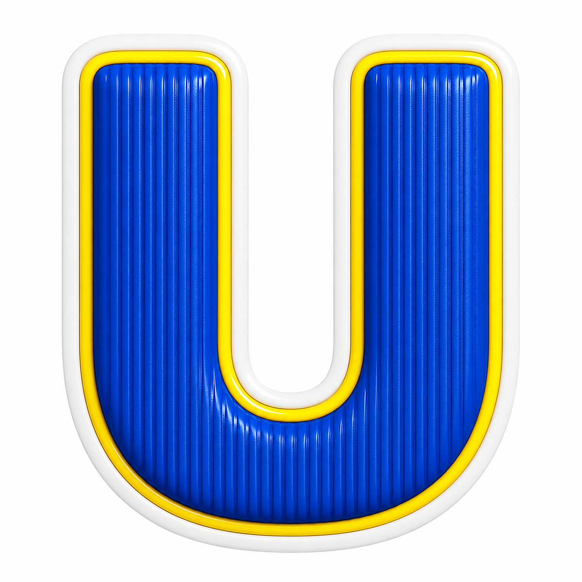 Blue Ribbed Letter U with Yellow Border Vinyl Decal Stickers