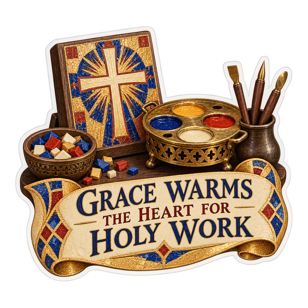 Cross Mosaic Paint Brushes Faith Art Vinyl Decal Stickers