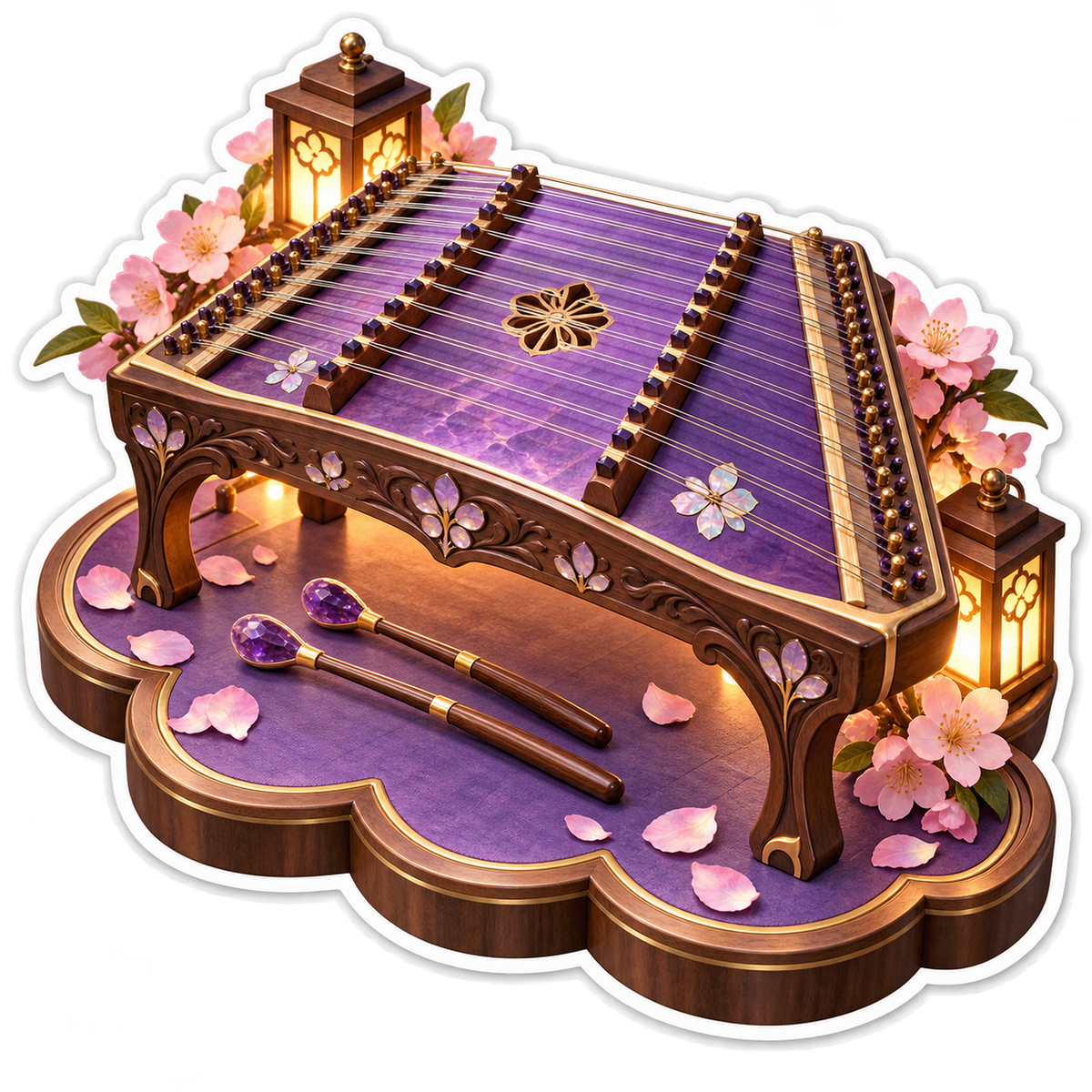 Purple Dulcimer on Lantern Blossom Stage Vinyl Decal Stickers