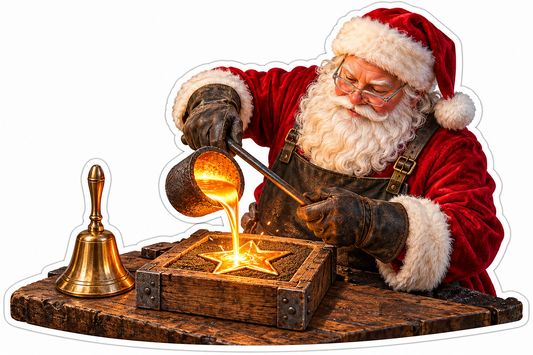 Santa Pouring Glowing Metal into a Star Mold Vinyl Decal Stickers