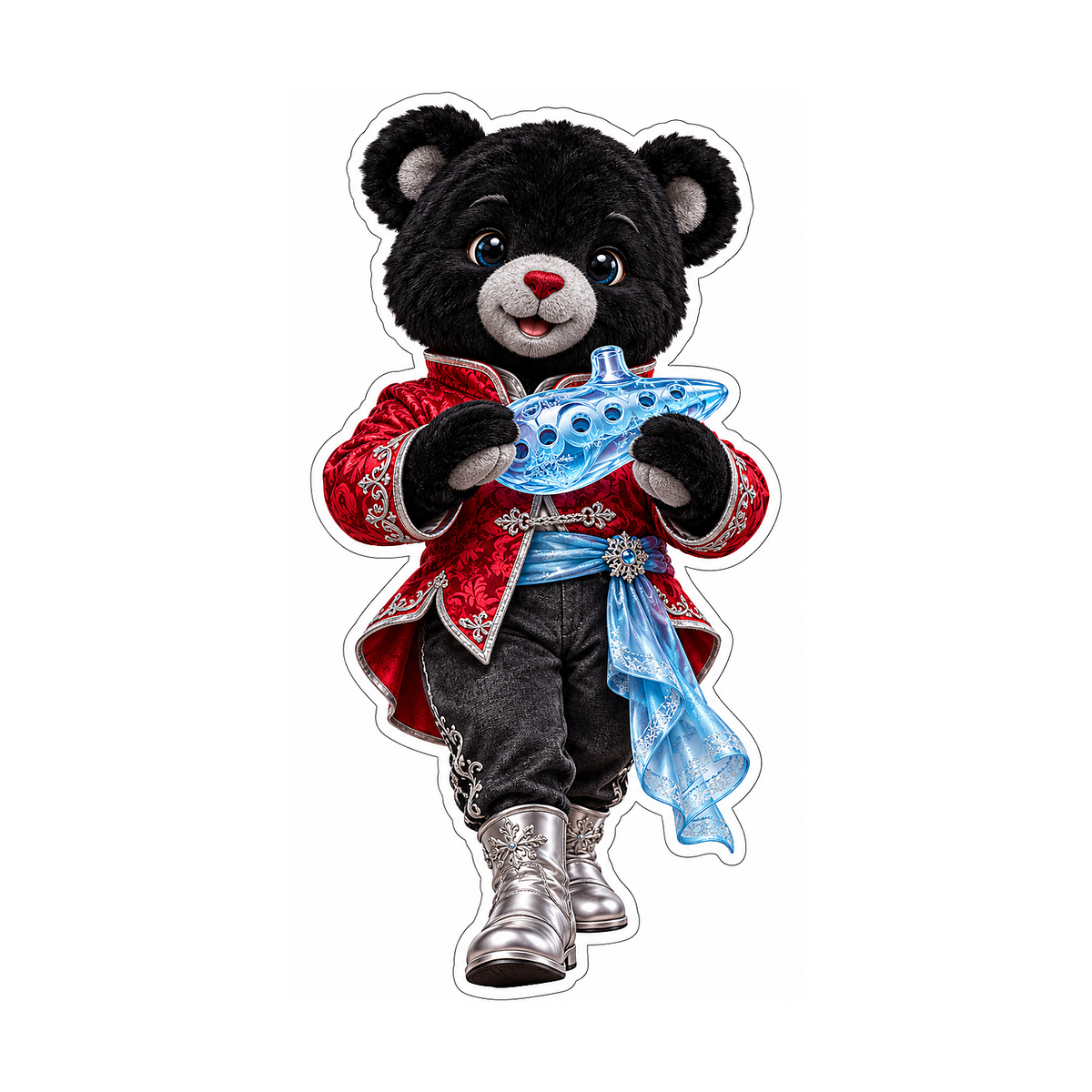 Black Teddy Bear Playing Blue Ocarina Art Vinyl Decal Stickers