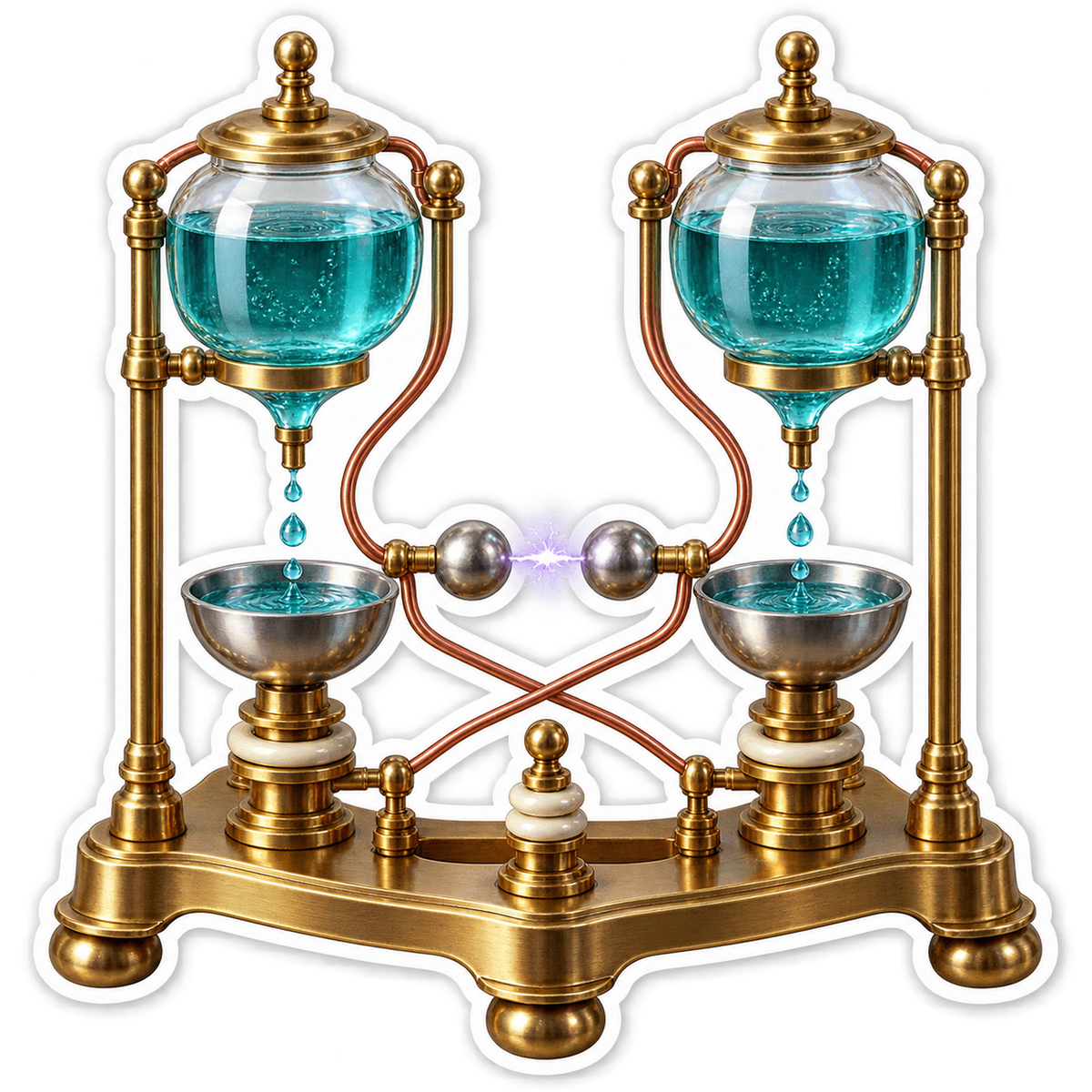Twin Teal Water Drop Globes with Golden Frame Vinyl Decal Stickers