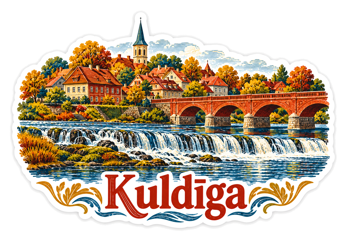 Kuldiga Waterfall Brick Bridge Travel Art Vinyl Decal Stickers