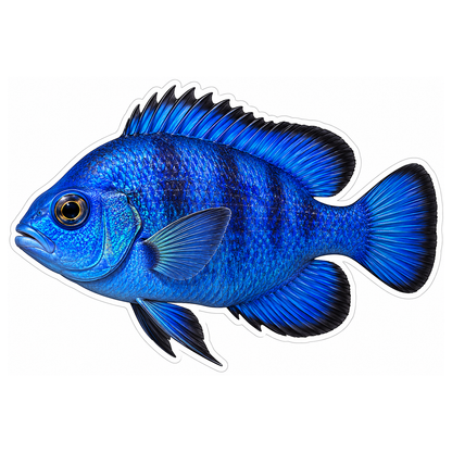 Deep Blue Fish with Black Fin Edges Vinyl Decal Stickers