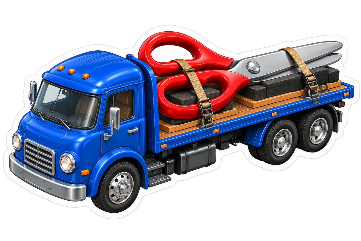 Blue Flatbed Truck Giant Red Scissors Art Vinyl Decal Stickers