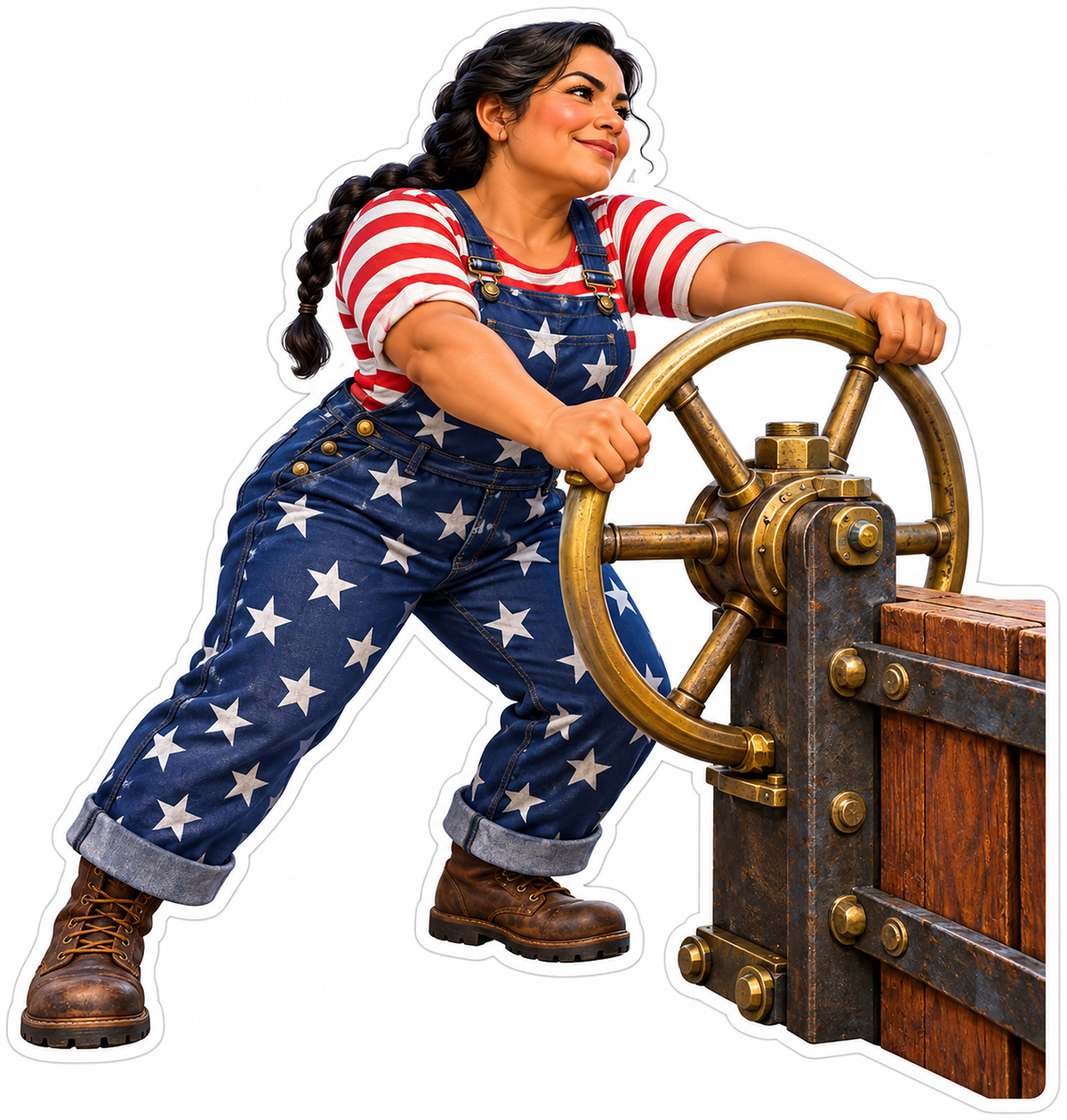 Patriotic Canal Lock Keeper Turning Wheel Vinyl Decal Stickers