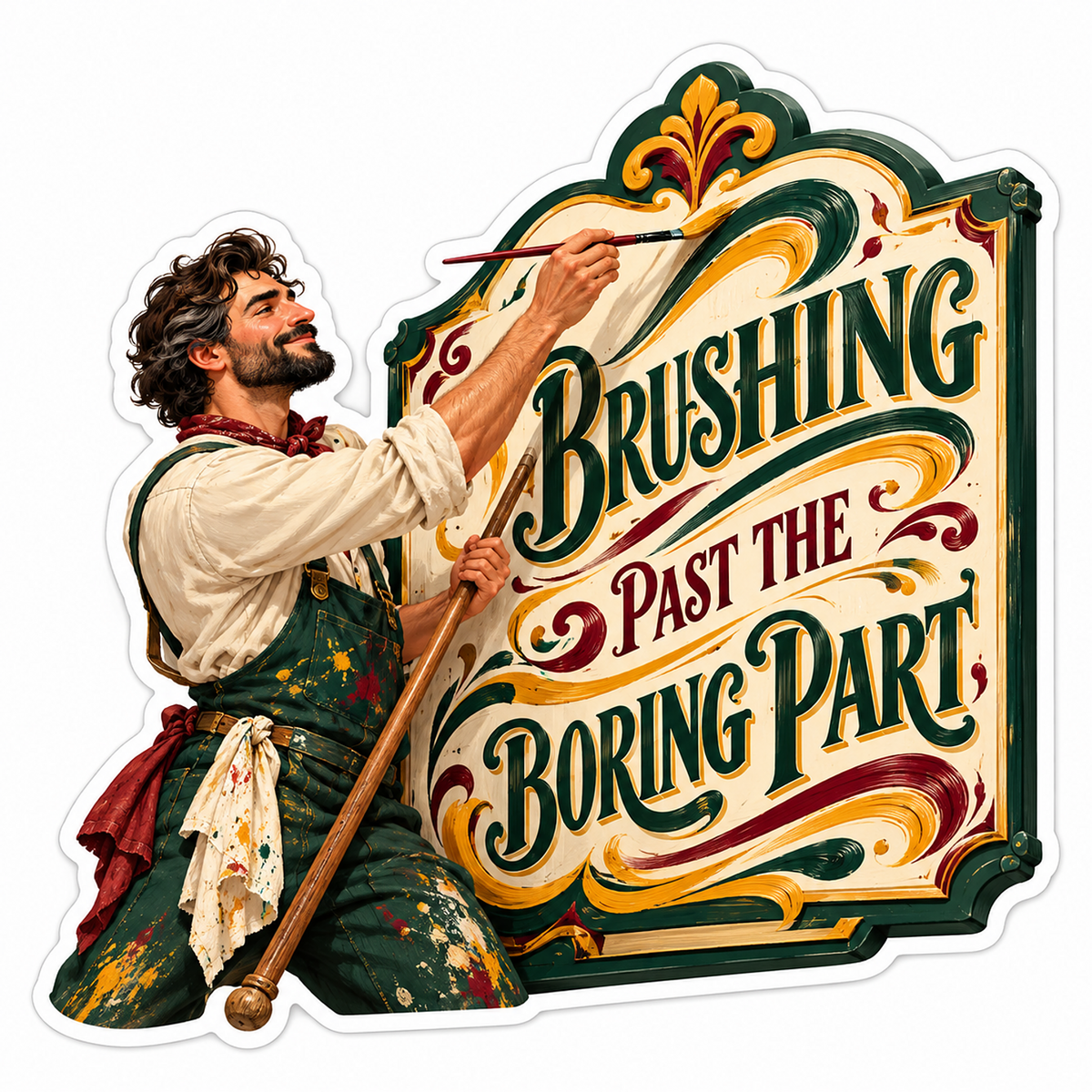 Sign Painter Lettering an Ornate Green Board Vinyl Decal Stickers