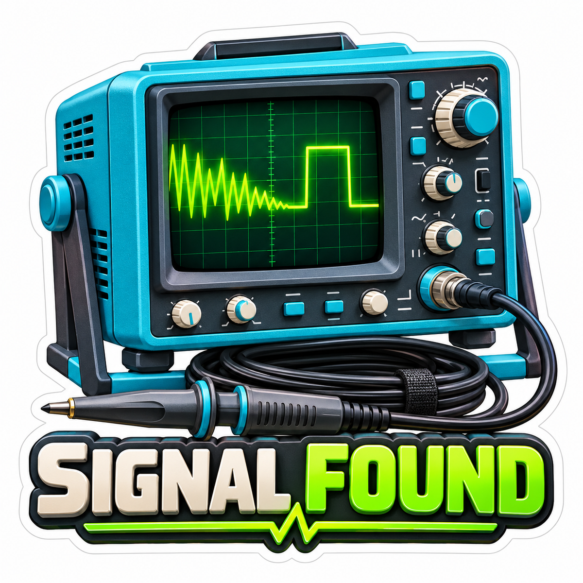 Cyan Signal Screen with Green Wave Art Vinyl Decal Stickers