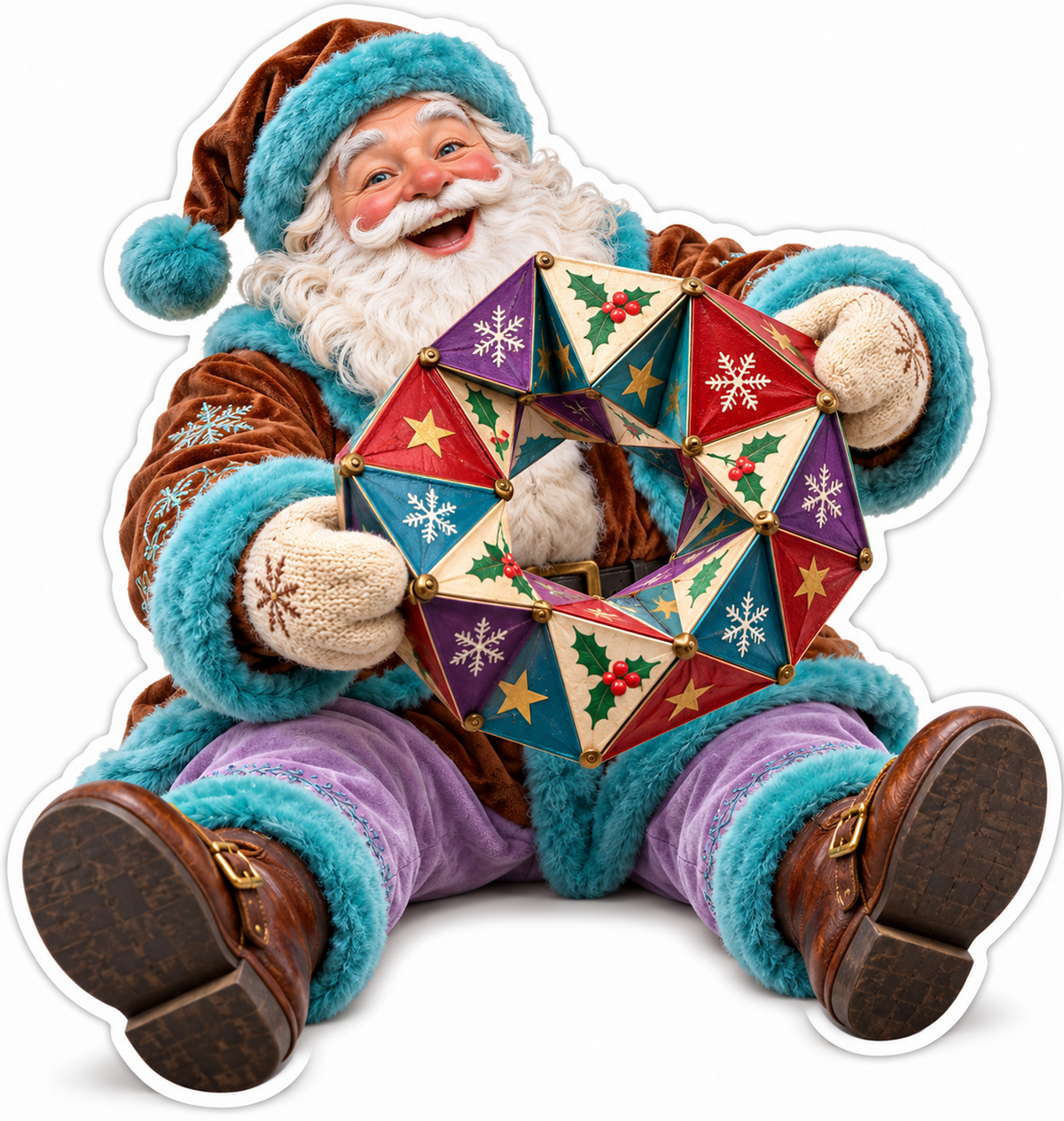 Seated Santa Geometric Paper Wreath Art Vinyl Decal Stickers