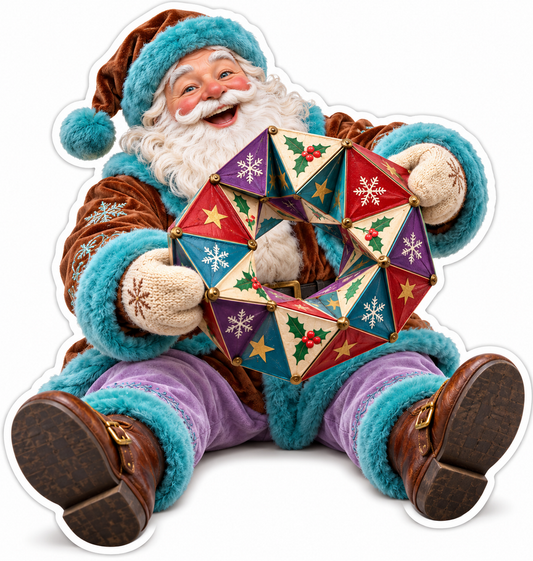 Seated Santa Geometric Paper Wreath Art Vinyl Decal Stickers