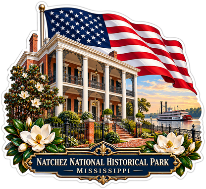 Mississippi Columned House US Flag Art Vinyl Decal Stickers