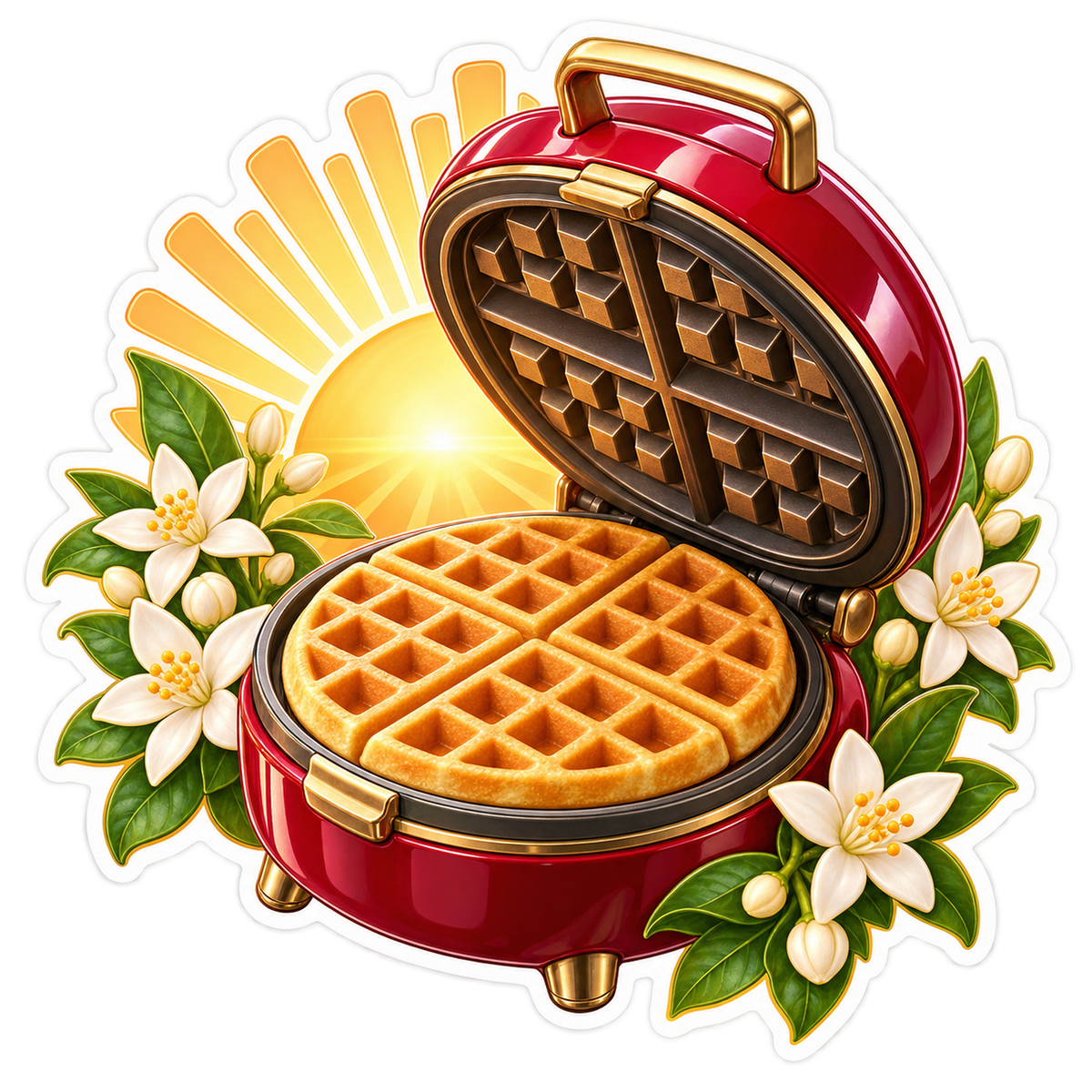 Ruby Waffle Maker With Sunrise and Blossoms Art Vinyl Decal Stickers