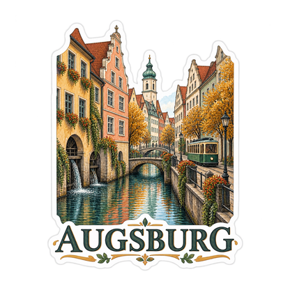 Augsburg Autumn Canal and Tram Art Vinyl Decal Stickers